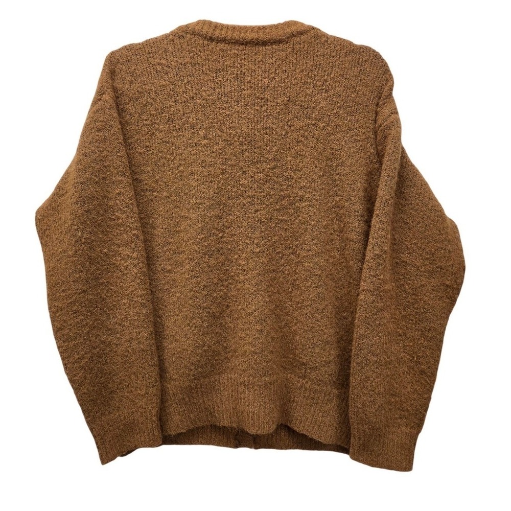 Brown Wool Blend Button Front Cardigan Sweater XXL Textured Knit Crew Neck Cozy - Picture 2 of 7